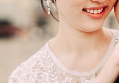 Smiling bride with perfect makeup